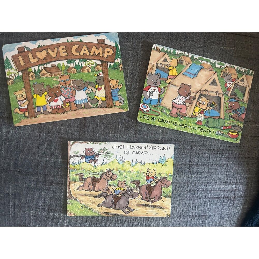 Vintage Sycamore Valley Camp Postcards Lot of 3 - Bear Illustrations - Unused